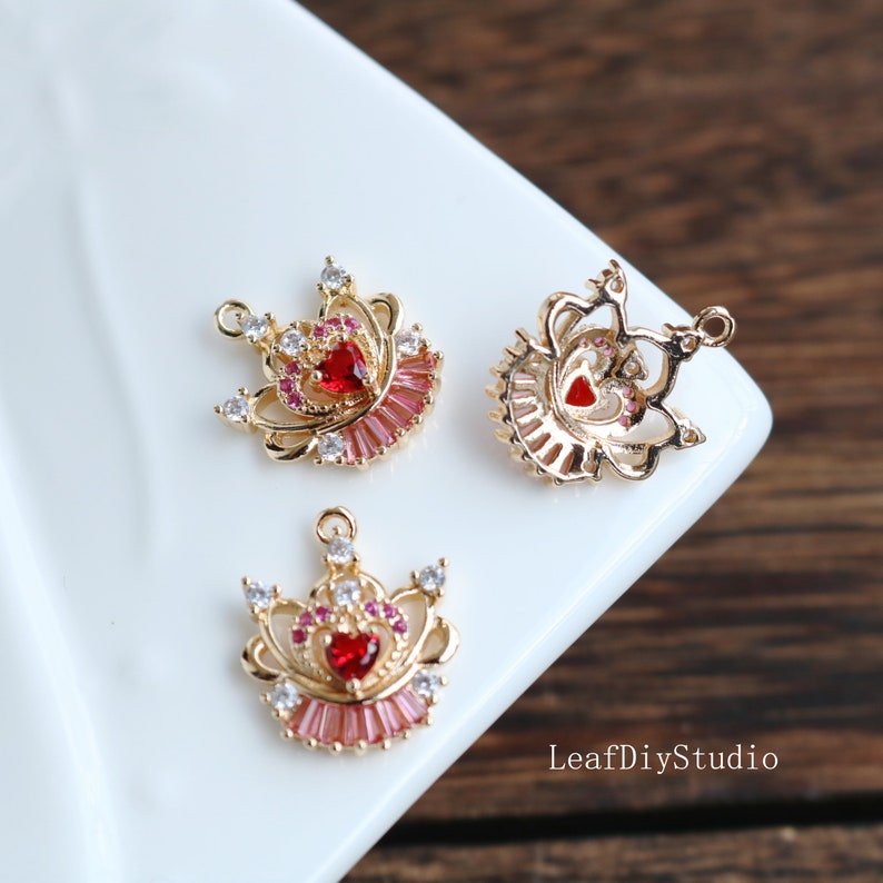 10pcs Heart crown zircon Charm pendant, 17x18mm Zircon Charm, crown CZ Pave Pendant Charm, DIY Finding Jewelry Making