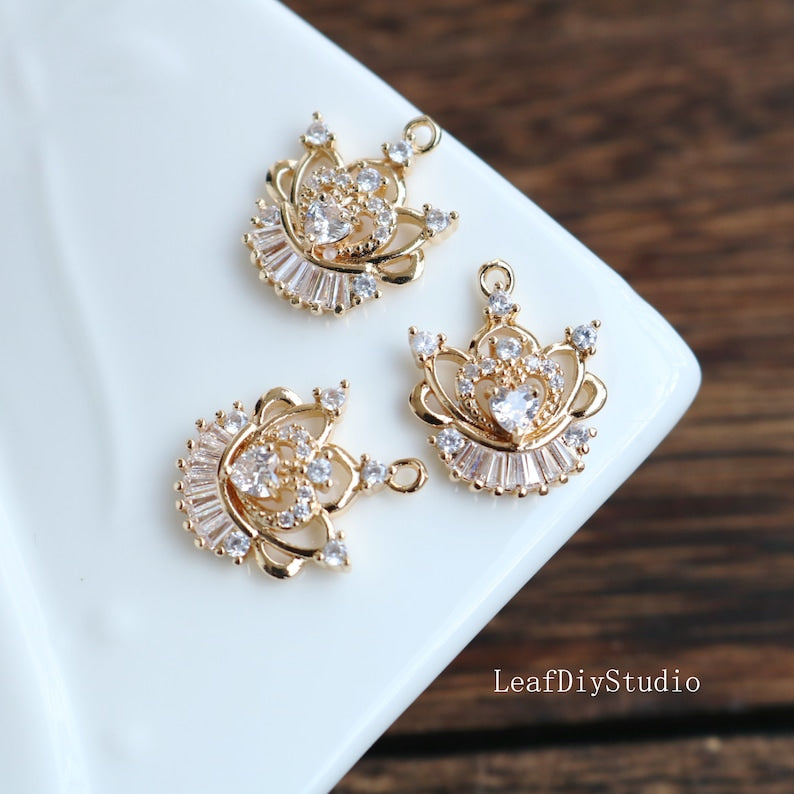 10pcs Heart crown zircon Charm pendant, 17x18mm Zircon Charm, crown CZ Pave Pendant Charm, DIY Finding Jewelry Making