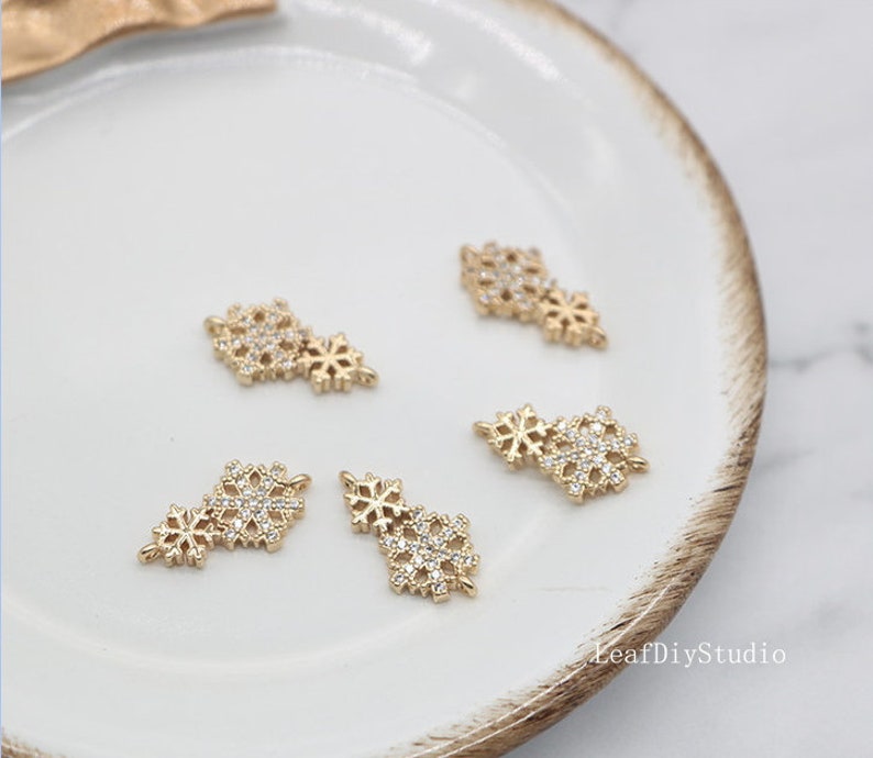 10pcs Snow CZ Pave Pendant Charm, 16x9mm Zircon Snow Connector Pendant, DIY Snow Charm, Jewelry Making, Material Craft Supplies