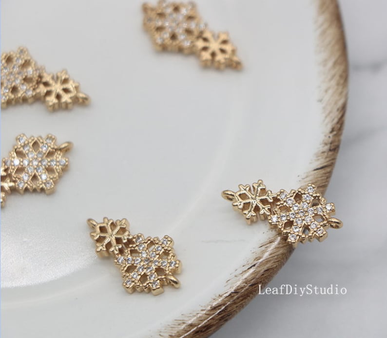 10pcs Snow CZ Pave Pendant Charm, 16x9mm Zircon Snow Connector Pendant, DIY Snow Charm, Jewelry Making, Material Craft Supplies