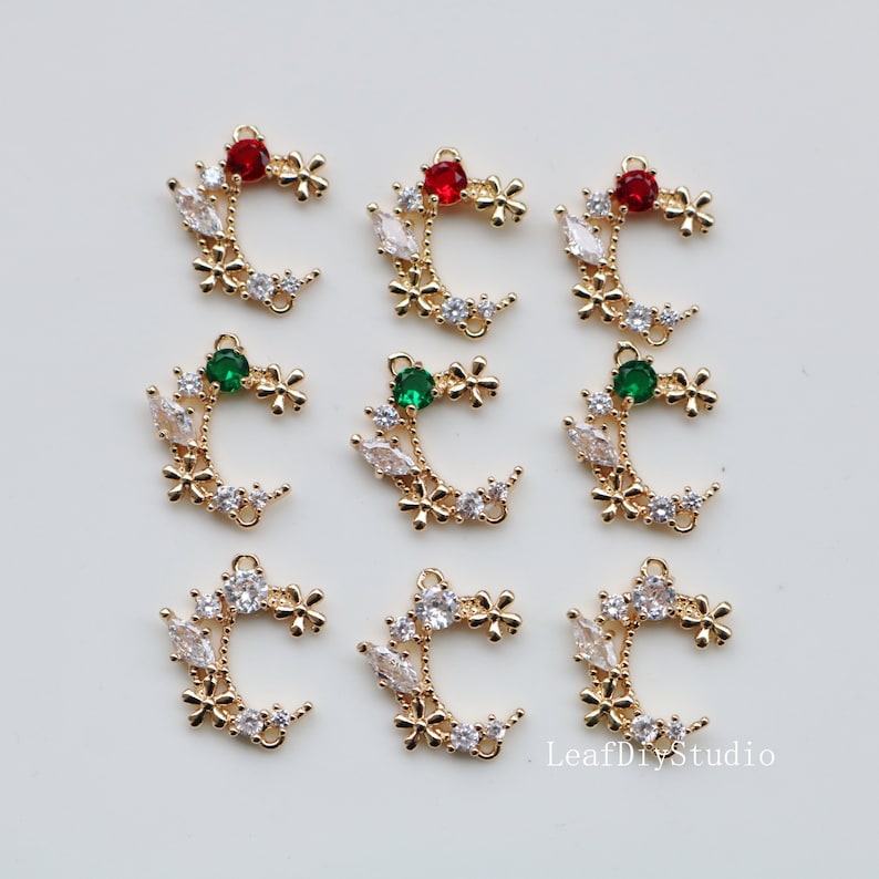 10pcs Flower moon zircon Charm pendant, moon Zircon Charm, crown CZ Pave Pendant Charm, DIY Finding Jewelry Making