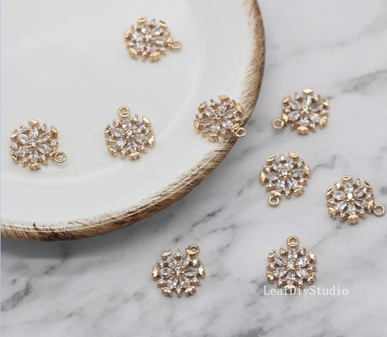 10pcs Snow CZ Pave Charm, 11mm CZ Zircon Snow Pendant Charm, Jewelry Making, Material Craft Supplies