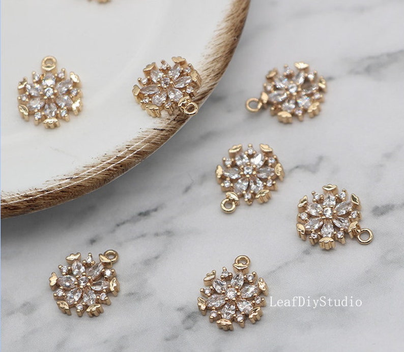 10pcs Snow CZ Pave Charm, 11mm CZ Zircon Snow Pendant Charm, Jewelry Making, Material Craft Supplies