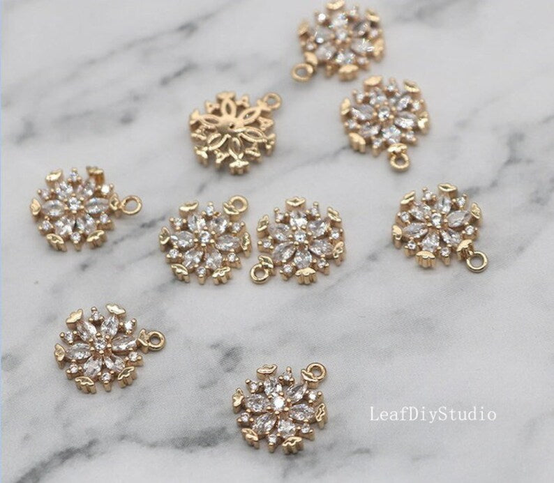 10pcs Snow CZ Pave Charm, 11mm CZ Zircon Snow Pendant Charm, Jewelry Making, Material Craft Supplies