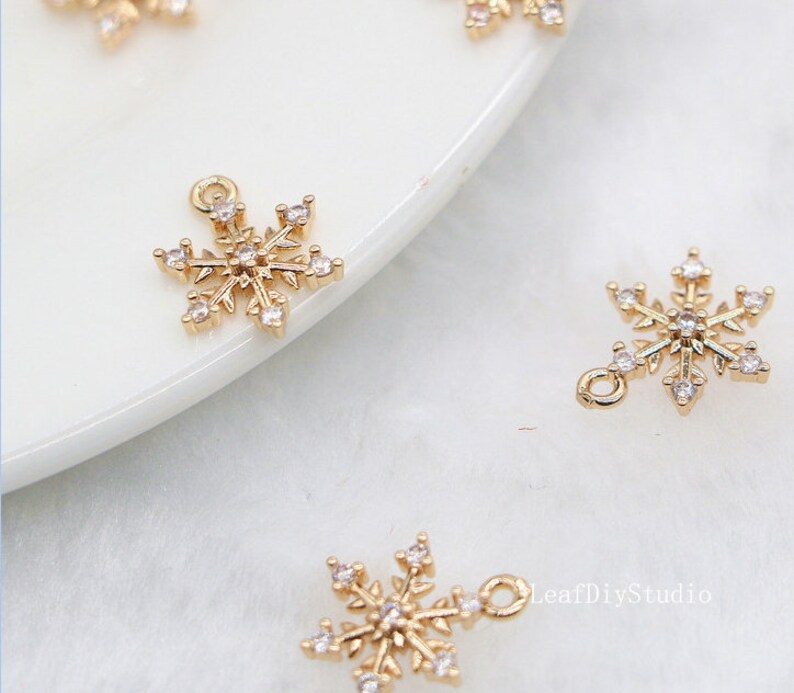 10pcs Snow CZ Pave Charm, 10mm CZ Zircon Snow Pendant Charm, Jewelry Making, Material Craft Supplies