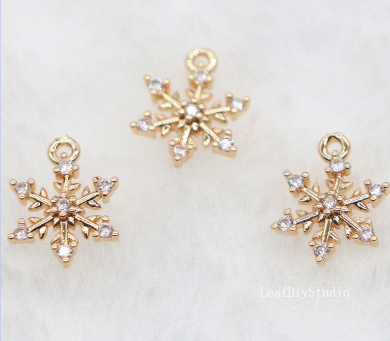 10pcs Snow CZ Pave Charm, 10mm CZ Zircon Snow Pendant Charm, Jewelry Making, Material Craft Supplies