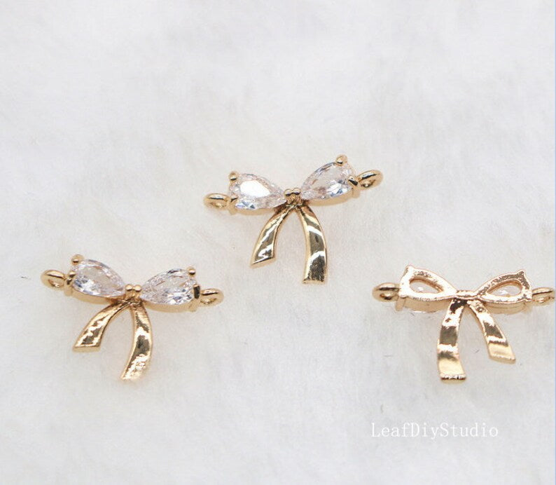 10pcs CZ Pave Bowknot Charm, 10x14mm Bowknot Zircon Connector Pendant, Jewelry Making, Material Craft Supplies