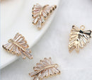 10pcs CZ Pave Leaves Charm, 12x18.5mm leaf Zircon Pendant , Jewelry Making, Zircon Material Craft Supplies