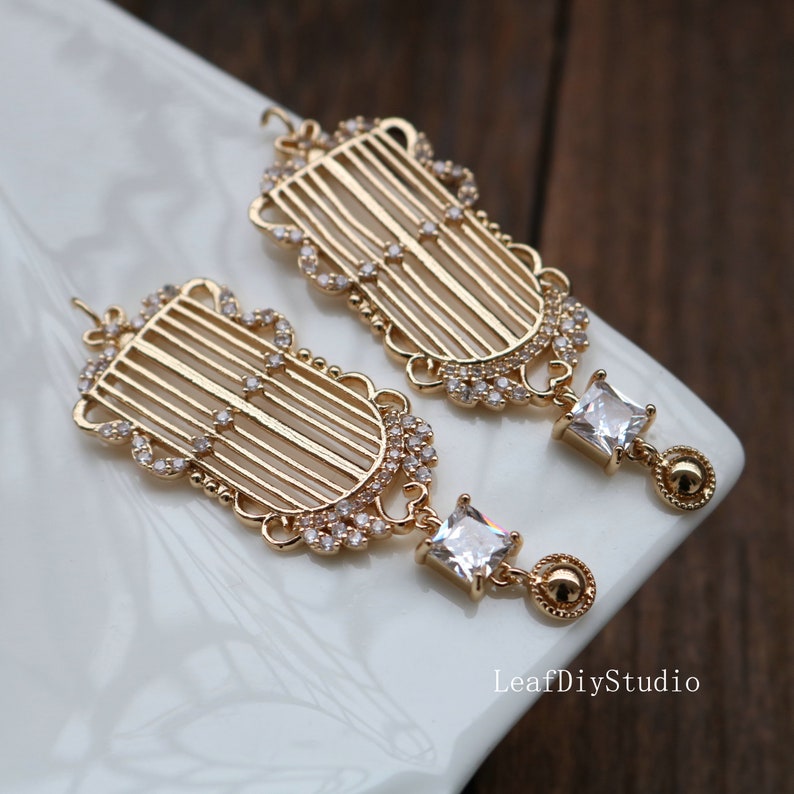 2pcs Zircon Charms, birdcageCZ Pave Flower Pendant, crystal Connecto, CZ Pave flower diy Jewelry Making