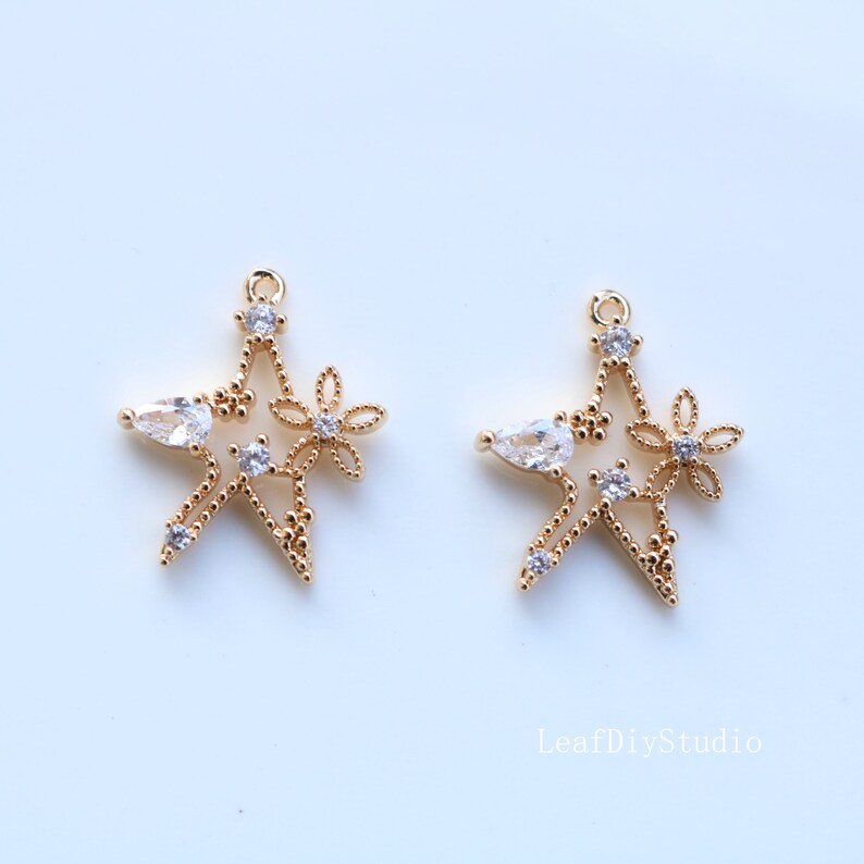 10pcs stars CZ Pave Charm, 17x20mm zircon Charm Pendant, flower Five-pointed star Diy Glass crystal Pave Charm, Jewelry Making Supplies