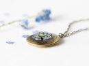 Pressed Real Flower Floral Round Locket Necklace| Gold Tone Vintage Photo Locket Pendant Necklace| Forget Me Not Resin Necklace