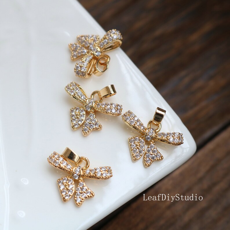 10pcs Bowknot CZ Pave Charm, Bowknot zircon Charm Pendant, Pave Charm, Bowknot Jewelry Making Supplies