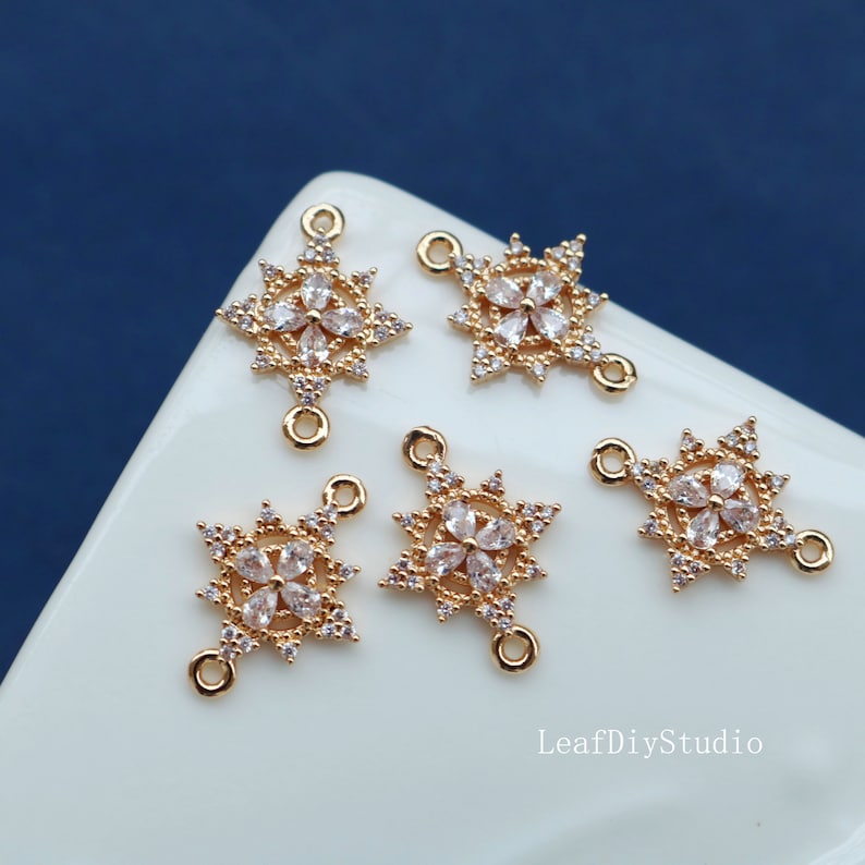 10pcs CZ Pave Octagonal flower Pendant Charm, flower zircon Charm Pendant, crystal flower CZ zircon Pendant , Diy Jewelry Making Supplies