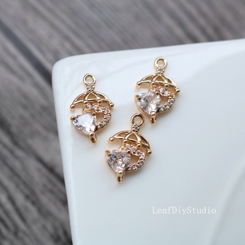 10pcs Heart CZ Pave Connecto Pendant , Heart zircon Charm Pendant, 10x16mm crystal CZ zircon Pendant , Diy Jewelry Making Supplies