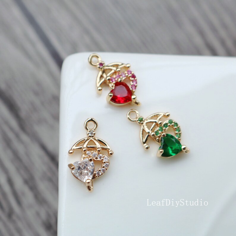 10pcs Heart CZ Pave Connecto Pendant , Heart zircon Charm Pendant, 10x16mm crystal CZ zircon Pendant , Diy Jewelry Making Supplies