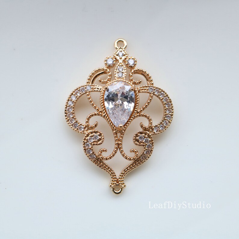 4pcs CZ Pave Charm, Diamond Zircon Connector, 29x42mm Clear Gemstone Charm, Jewelry Making, Material Craft Supplies