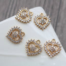10pcs Heart-shaped CZ Pave Stamen Charm, Zircon Heart Pendant, Heart Charm, 15*17mm DIY Jewelry Making,Material Craft Supplies