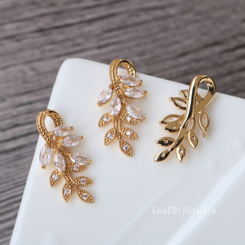 10pcs Leaves CZ Pave Charm, Zircon Leaves Pendant, 14X29mm Leaves Charm, DIY Jewelry Making, Material Craft Supplies