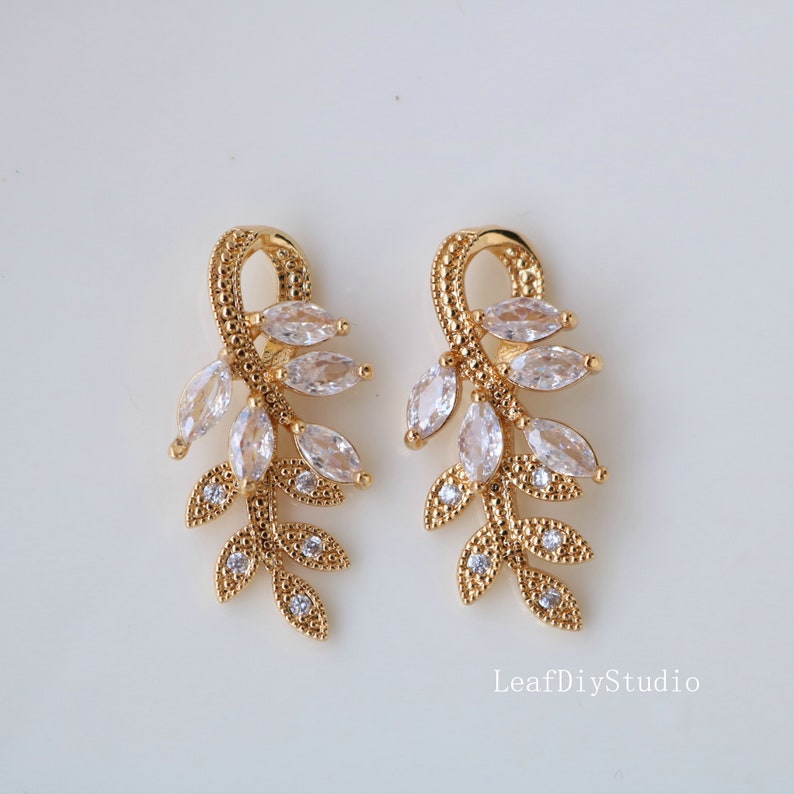 10pcs Leaves CZ Pave Charm, Zircon Leaves Pendant, 14X29mm Leaves Charm, DIY Jewelry Making, Material Craft Supplies