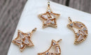 10pcs Small moon star zircon Charm, 14x25mm star pendant Zircon Charm CZ Pave Pendant Charm, DIY earrings necklace pendant Jewelry Making