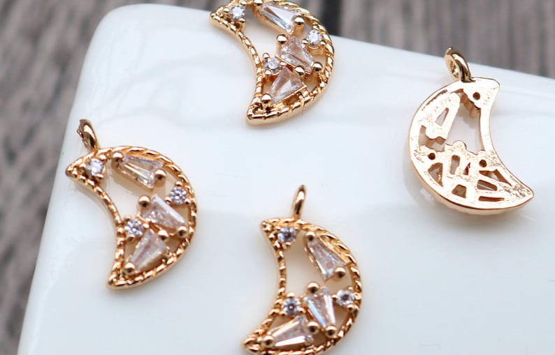 10pcs Small moon star zircon Charm, 14x25mm star pendant Zircon Charm CZ Pave Pendant Charm, DIY earrings necklace pendant Jewelry Making