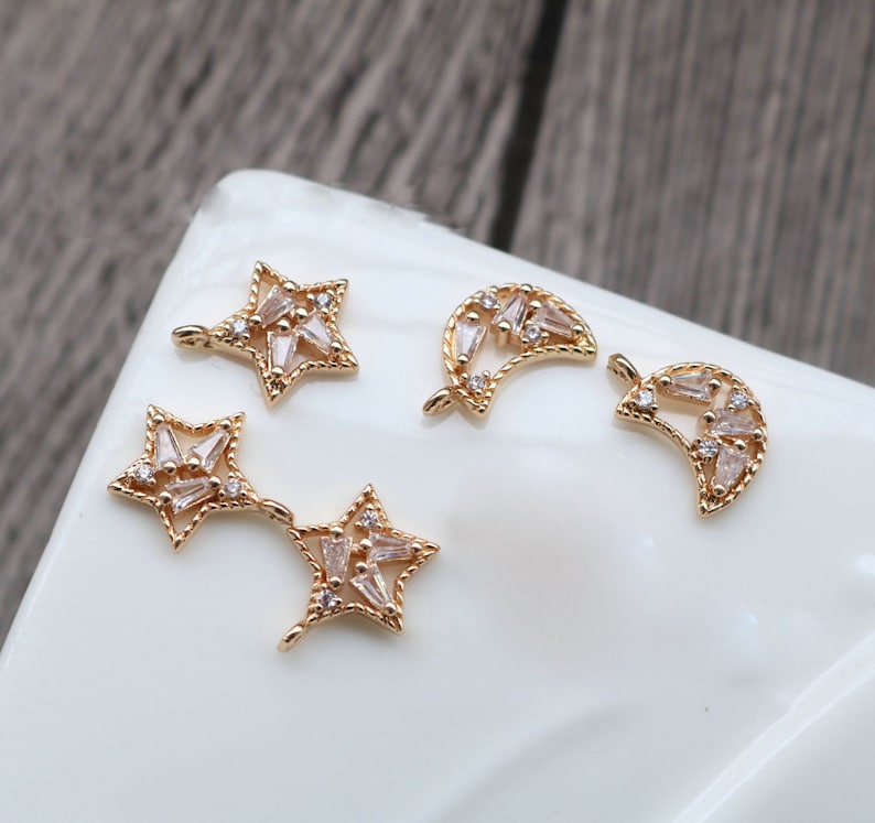 10pcs Small moon star zircon Charm, 14x25mm star pendant Zircon Charm CZ Pave Pendant Charm, DIY earrings necklace pendant Jewelry Making