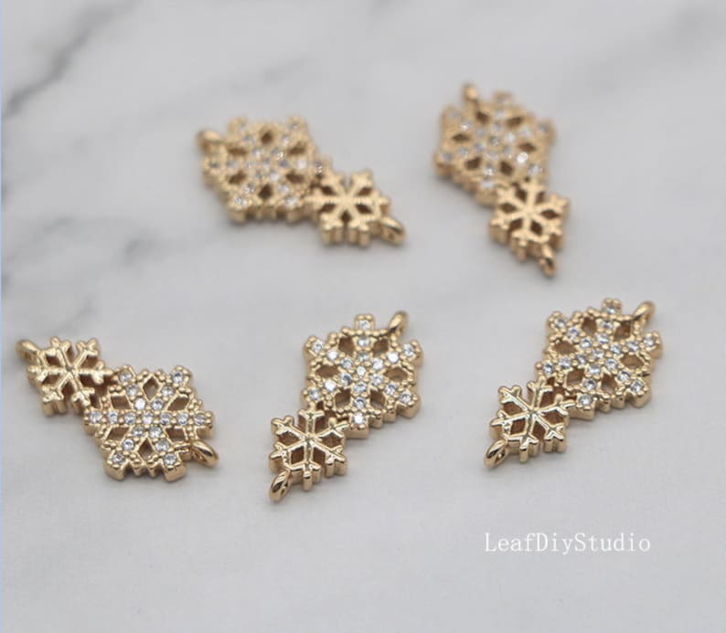 10pcs Snow CZ Pave Pendant Charm, 16x9mm Zircon Snow Connector Pendant, DIY Snow Charm, Jewelry Making, Material Craft Supplies