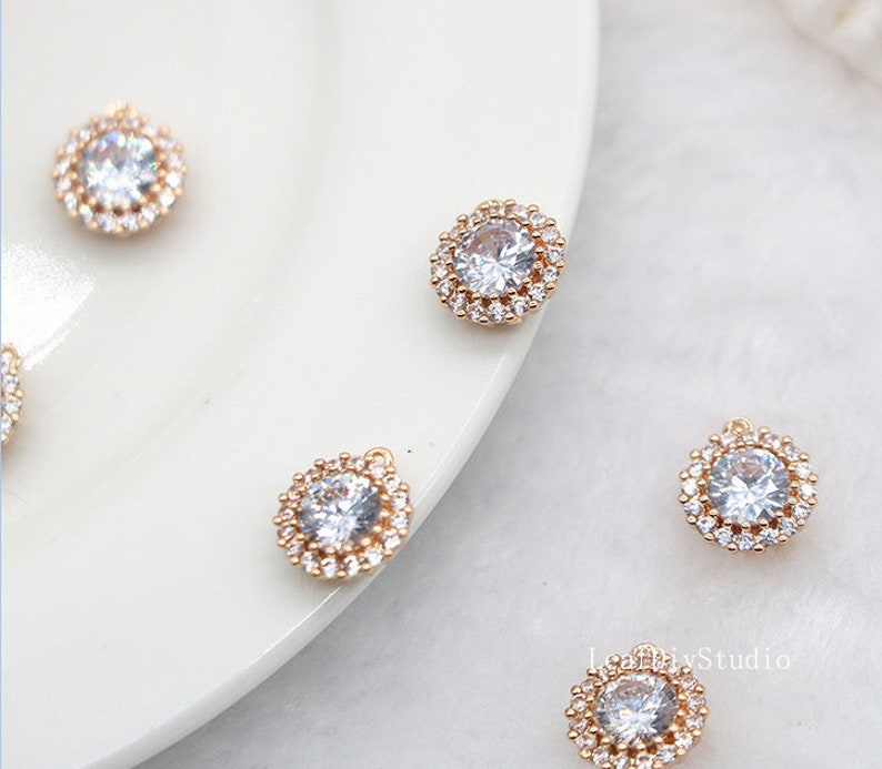 10pcs Round Zircon Pendant Charm, 10mm Round CZ Pave Connector Pendant, Earrings, necklaces, bracelets, handmade semi-finished materials
