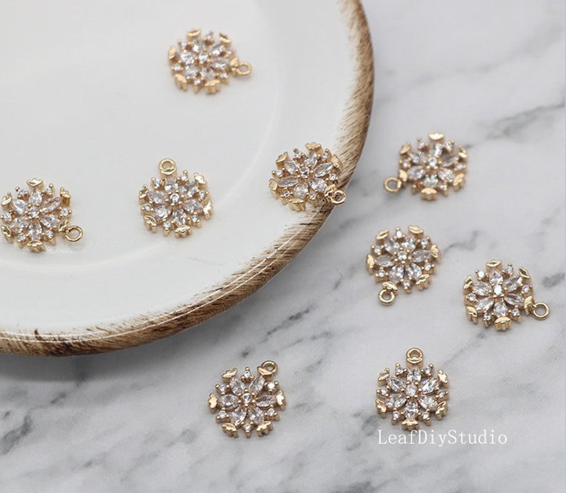 10pcs Snow CZ Pave Charm, 11mm CZ Zircon Snow Pendant Charm, Jewelry Making, Material Craft Supplies