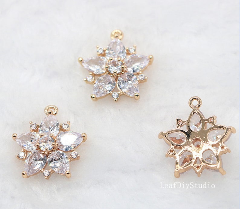 10pcs Five petal flower CZ Pave Charm, 18mm CZ Zircon flowers Pendant Charm, Jewelry Making, Material Craft Supplies