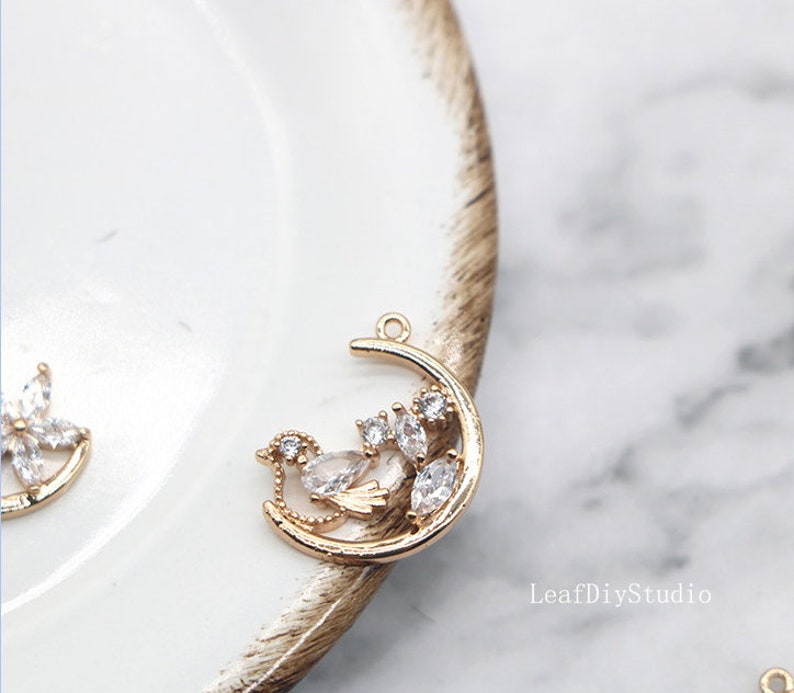10pcs Bird Zircon Charm, 16mm Bird CZ Pave flower Pendant , Bird Jewelry Making, Material Craft Supplies