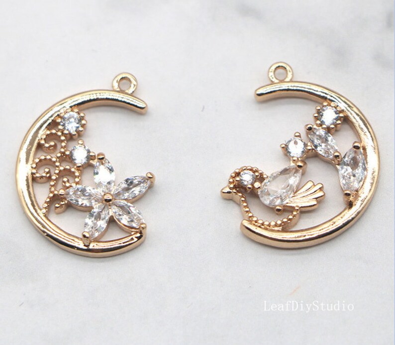 10pcs Bird Zircon Charm, 16mm Bird CZ Pave flower Pendant , Bird Jewelry Making, Material Craft Supplies