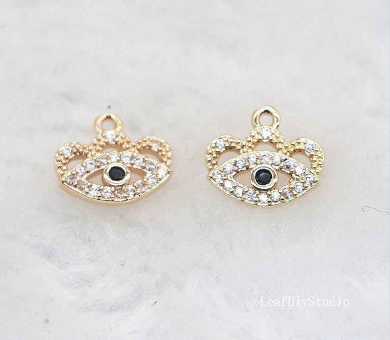 10pcs CZ Pave Eyes Charm, 13.3x9mm Zircon Small Eyes Pendant, Jewelry Making, Material Craft Supplies