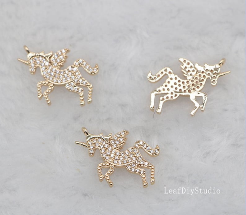 10pcs CZ Pave unicorn Charm, 21x15.5mm Zircon unicorn Pendant, Jewelry Making, unicorn Material Craft Supplies