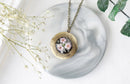 Pressed Real Flower Floral Round Locket Necklace| Gold Tone Vintage Photo Locket Pendant Necklace| Forget Me Not Resin Necklace