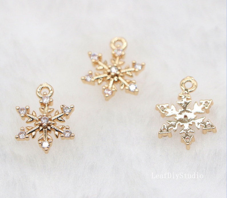 10pcs Snow CZ Pave Charm, 10mm CZ Zircon Snow Pendant Charm, Jewelry Making, Material Craft Supplies
