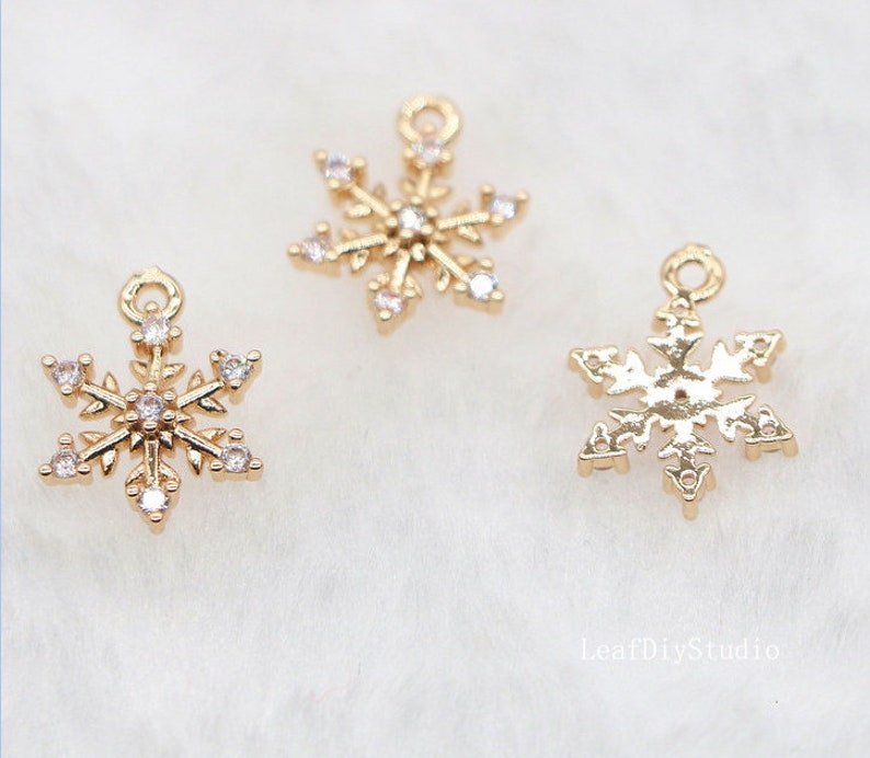 10pcs Snow CZ Pave Charm, 10mm CZ Zircon Snow Pendant Charm, Jewelry Making, Material Craft Supplies