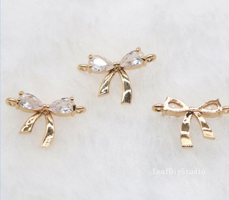 10pcs CZ Pave Bowknot Charm, 10x14mm Bowknot Zircon Connector Pendant, Jewelry Making, Material Craft Supplies