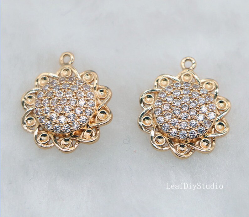 10pcs CZ Pave Five petal flower Charm, 6x9mm Zircon Small square Pendant, Jewelry Making, Zircon Material Craft Supplies