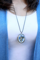Pressed Natural Flower Vintage Locket Necklace| Oval Locket Big Locket with Photo Long Necklace| Flower Floral Handmade Locket Gift