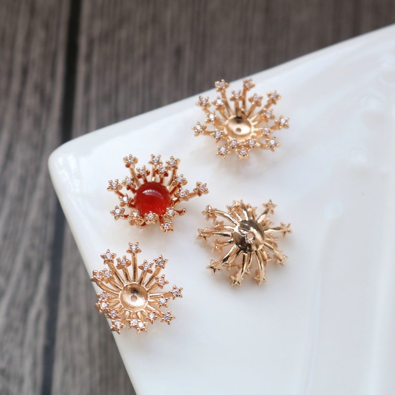 10pcs 10pcs CZ Pave Pendant, zircon Charm copper two-layer flower heart trays, Stamen blank settings, receptacle