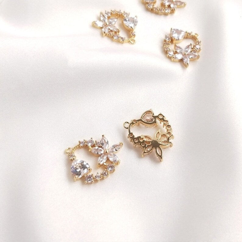 4 pcs 7X17mm small leaves cz pave Leaves charm, brass gold plated bracelet necklace pendant, pave charm