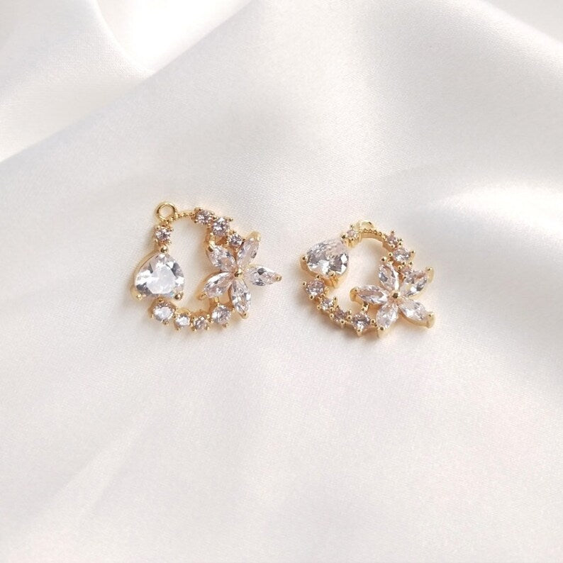 4 pcs 7X17mm small leaves cz pave Leaves charm, brass gold plated bracelet necklace pendant, pave charm