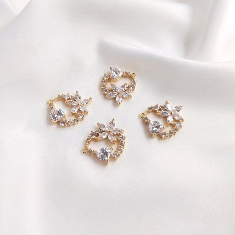 4 pcs 7X17mm small leaves cz pave Leaves charm, brass gold plated bracelet necklace pendant, pave charm