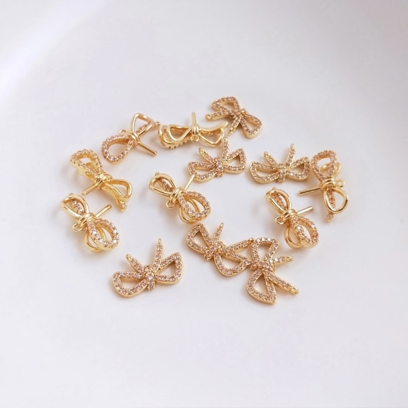 4pcs bow tie cz pave swan charm, bow crystal pendant, Inlaid zircon bracelet pendant, DIY Jewelry Making