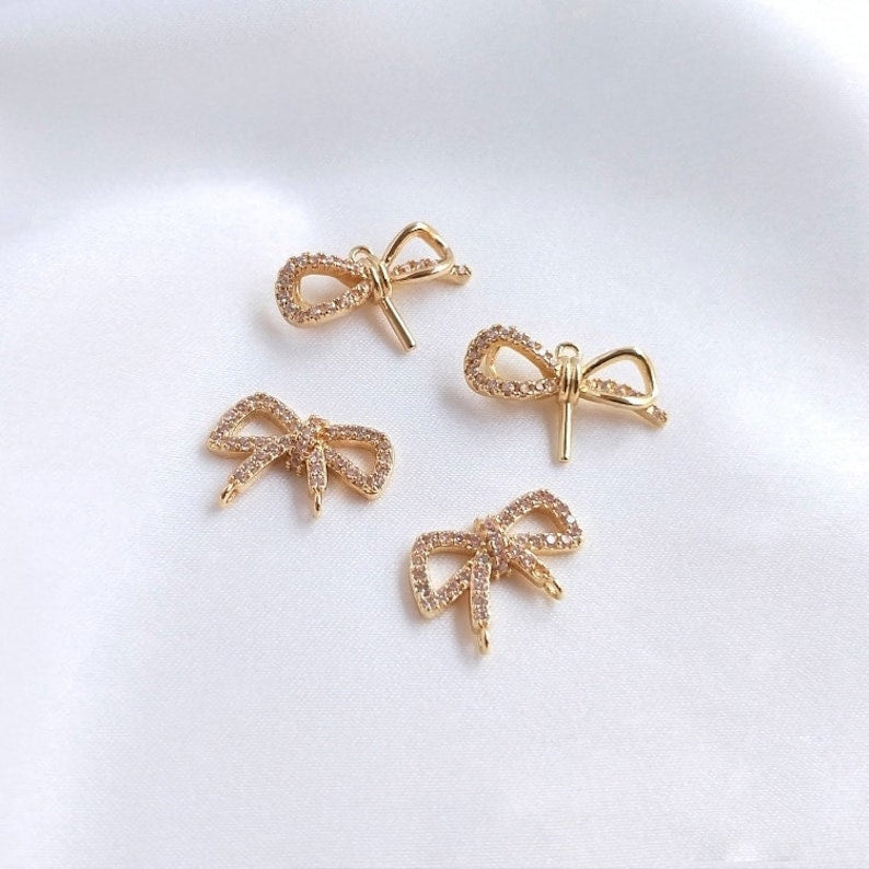 4pcs bow tie cz pave swan charm, bow crystal pendant, Inlaid zircon bracelet pendant, DIY Jewelry Making