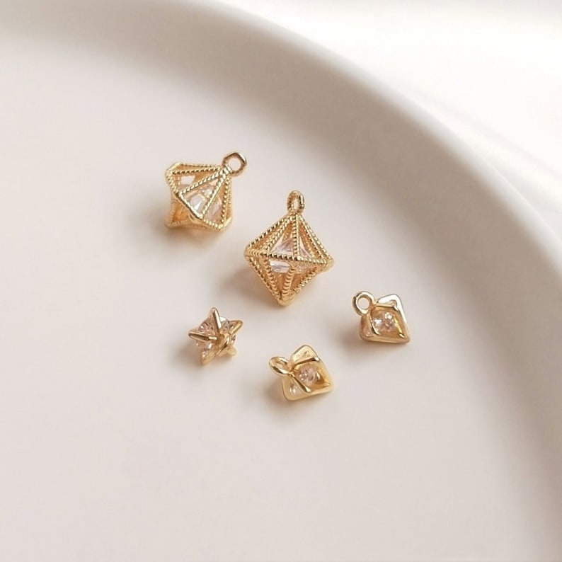10pcs gold cone cz pave charm pendant, Zircon pendant, DIY Jewelry Making