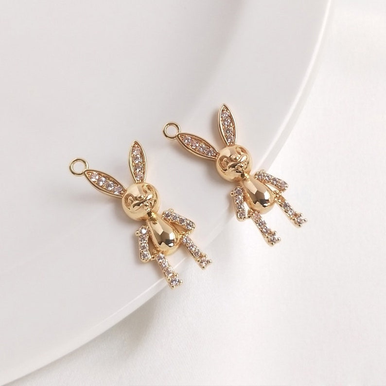 4pcs cute bunny CZ Pave Charm Pendant, bunny Zircon Connector Pendant, Jewelry Making, Zircon Material Craft Supplies