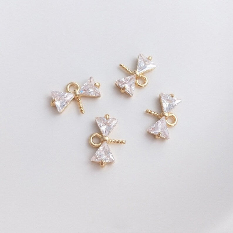 10pcs bow CZ Pave Charm, bow Zircon Connector, Zircon Jewelry Making, Material Craft Supplies
