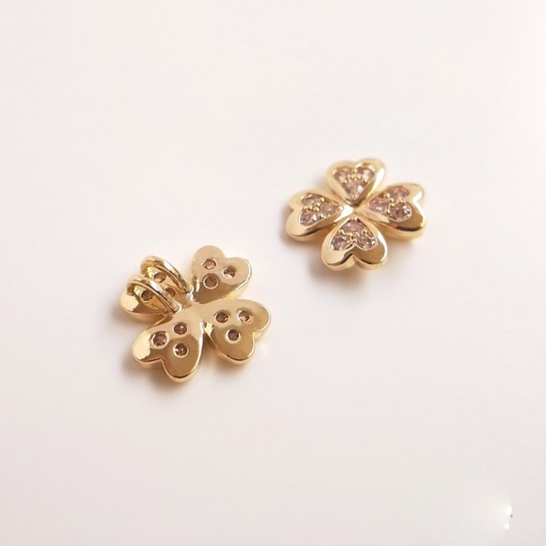 4pcs daisy flower cz pave charm pendant, four-leaf clover flower pendant, DIY Jewelry Making